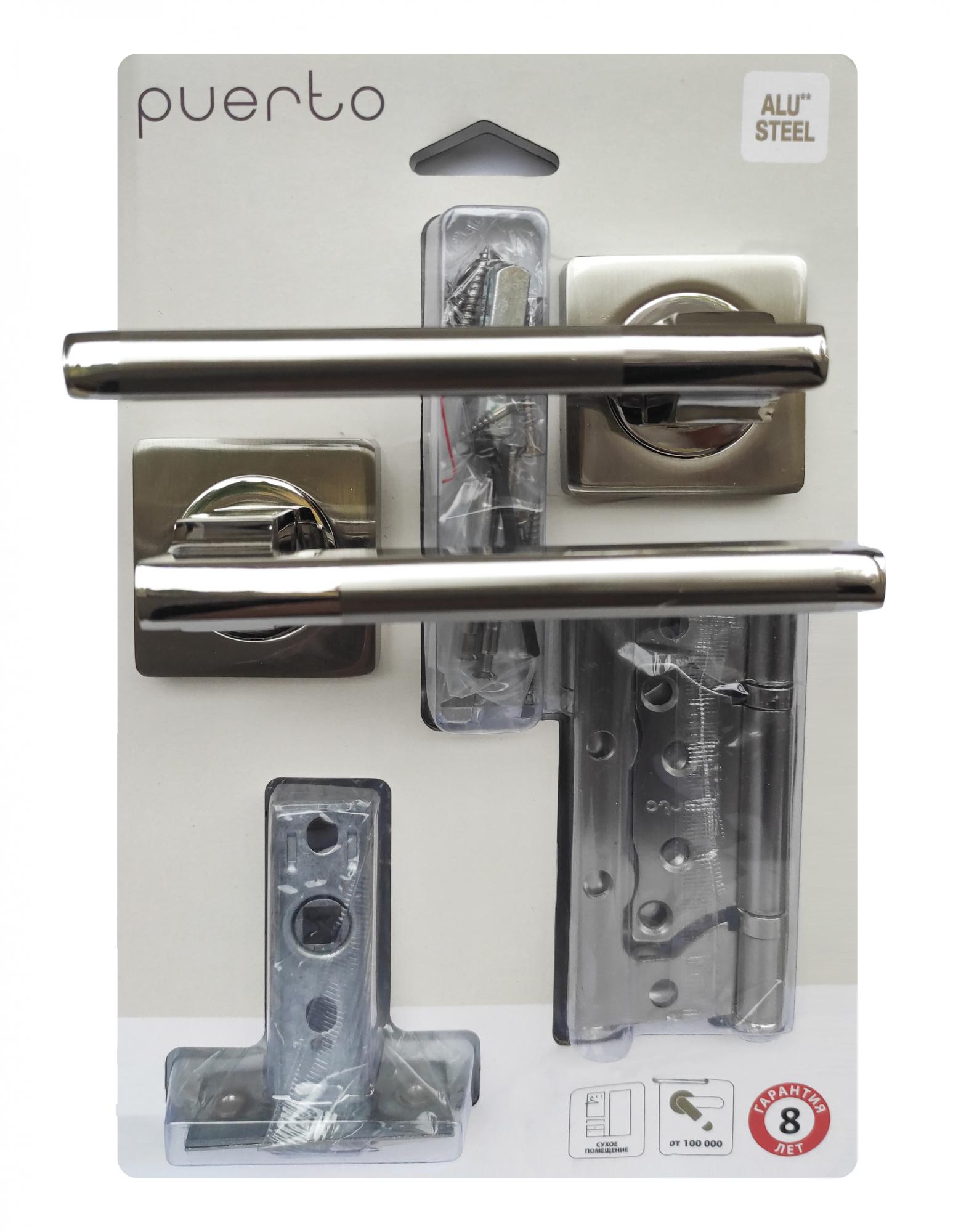 Комплект дверной фурнитуры PUERTO (ручка 514-02, защелка м/к, петли безВР)